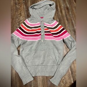 Vintage Y2K Aeropostale Grey and pink striped hoodie sweater with buttons